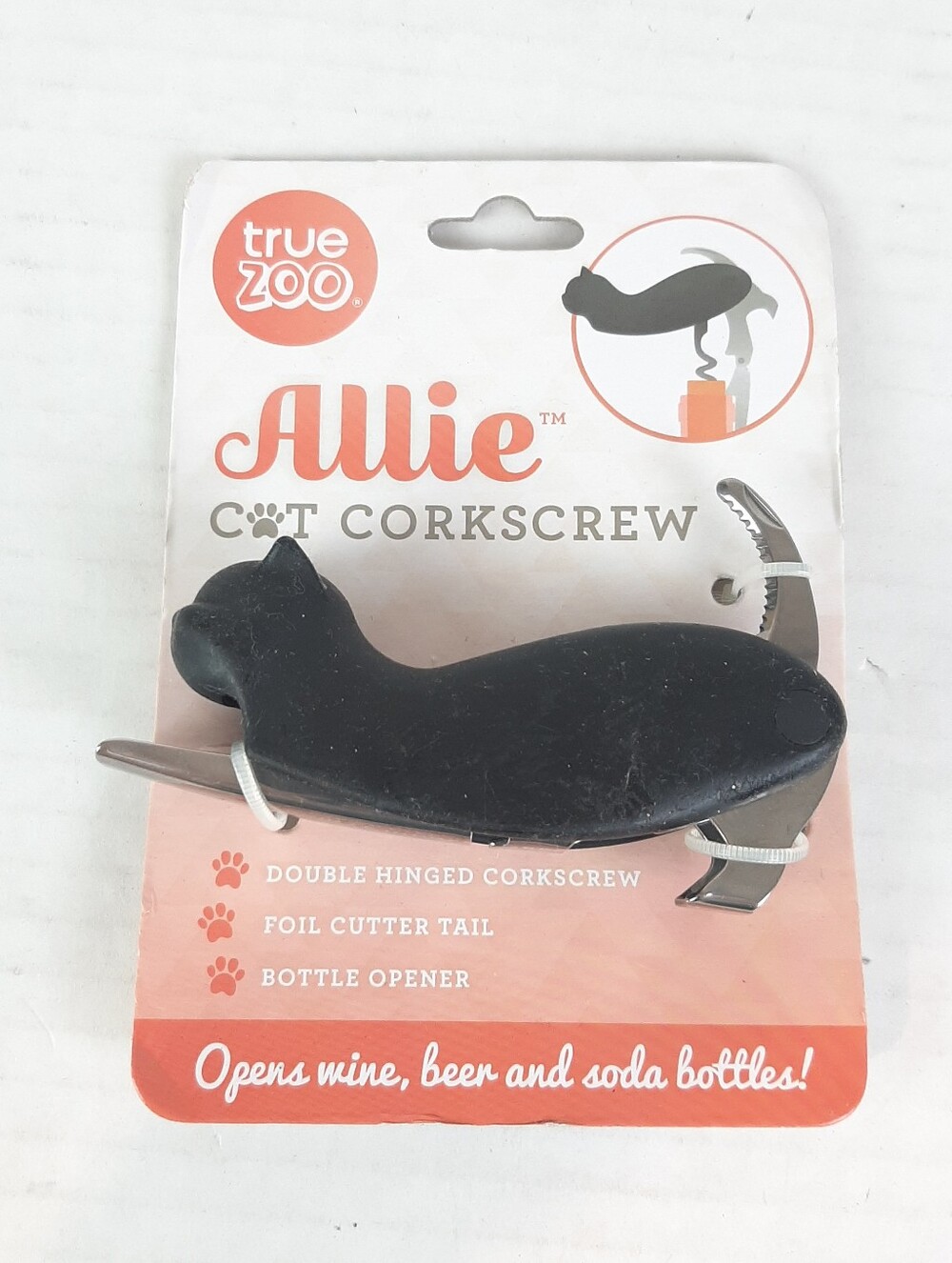 True Zoo Allie Cat black stainless steel Corkscrew